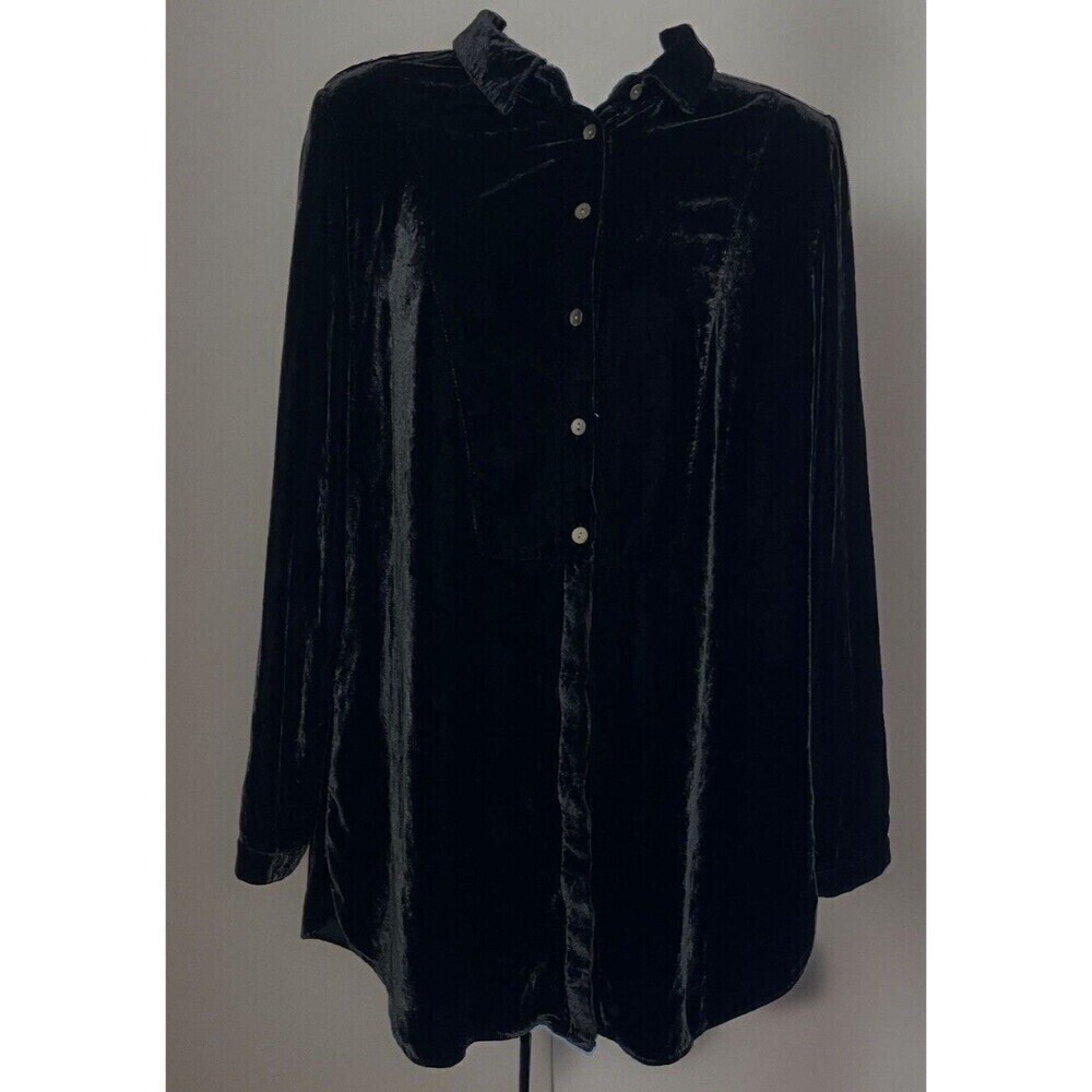 J.Jill M Women Black Velvet Button Down Tunic Goth Witch Victorian Whimsigoth